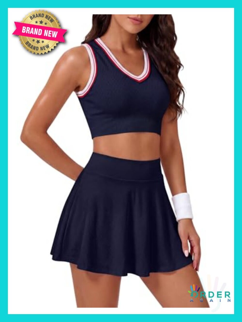 Two Piece Tennis Dress with Built-in Shorts V-Neck Sleeveless Athleisure Mini